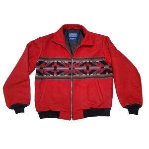 PENDLETON Unisex Red Wool Aztec Native Western Southwest Bomber Jacket Large